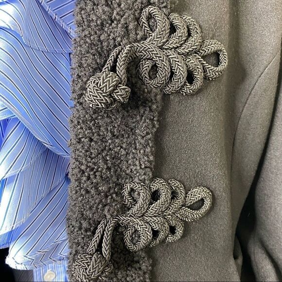 Ralph Lauren Black Wool Flannel Lamb Fur Trimmed Passementerie Military Jacket - Picture 5 of 17